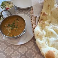 Naan and daal with salad  at Alladin Indo Restaurant in Fujikawaguchiko