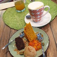 Mix of all the desserts that were available. Carrot cake, brownie, fruit mousse. Very delicious! at O-ECO  in Mallorca