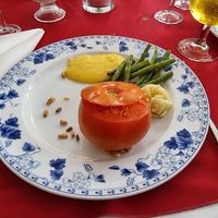 Stuffed tomato with cap still on at Ponderosa in Assen