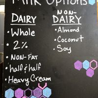 Milk options at North End Coffeehouse in Yuma