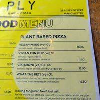 Vegan menu at PLY in Manchester