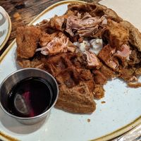 Forgot to take a pic before I dug in...jackfruit chicken and waffles! Yuuuuuum! at Cultivate Cafe in Jackson