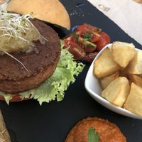 Amazing beyond burger at Cafè Saüc in Mallorca
