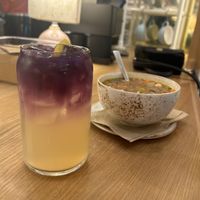 Lavender lemonade and summer minestrone soup  at Life Alive Organic Cafe - Back Bay - Boylston St in Boston
