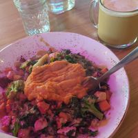 Harvest Bowl and Hot Golden Mylk at Life Alive Organic Cafe - Back Bay - Boylston St in Boston