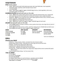 Vegetarian Menu (top) at Falafel Stop in Sunnyvale