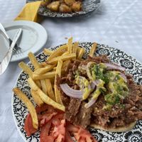 Gyros and stuffed tomatoes at Mezza Volta in Corfu