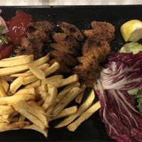 Greek vegan souvlaki, many vegan options. at Mezza Volta in Corfu