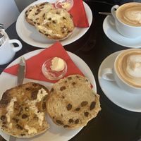 Homemade toasted tea cakes with soya latte  at Flavours in Stockton-on-tees