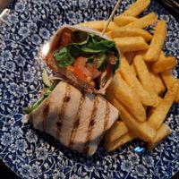Quorn wrap with chips at The Silver Penny in Dublin