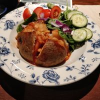 Jacket potato and beans at The Silver Penny in Dublin