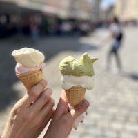 The best vegan ice cream ever. Lots of flavours. Pistacchio, melon and rafaello rules💗 at Kantor Ice Cafe in Wroclaw