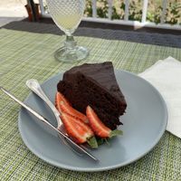 Amazing chocolate cake. Strong flavor, not too sweet at Balance Fitfood in Agueda