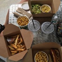 Tempeh walnut tacos with yellow rice,a "hot dog” and Smokey Mac and cheese with oven baked fries.  at Green Culture in New Port Richey