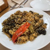 Vegan vegetable paella  at Suc de Lluna BioCafe in Valencia