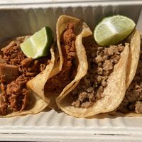 Tacos Birria (jackfruit) and Tacos de Cabeza (soy) at La Chancita in San Francisco