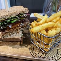 “Stake” Sandwich - very tasty and chips were well seasoned at The Healthy Hub Cafe in Cairns