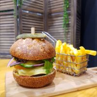 Burger and Chips at The Healthy Hub Cafe in Cairns
