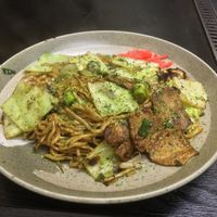 Vegan yakisoba at Okonomiyaki Chitose in Osaka