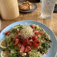Avocado toast and cardamon bun  at Mahalo in Groningen