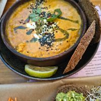 Spicy pumpkin and lentil soup at Mahalo in Groningen