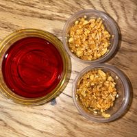 Chili oil and crispy garlic ( must ask for this ) 😋 🤤   at Hinodeya Ramen - Downtown in San Francisco
