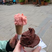 Dark chocolate and strawberry (cones not vegan FYI) at Gelateria Amore Mio in Vernazza