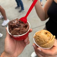 double on the left, tiny ("big dip") scoop on the right at Old Town Churn in Fort Collins
