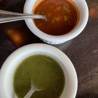 Red and green salsa with so much flavor and spice  at Frida's Gourmet Mexican Cuisine in Anacortes