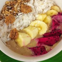 Peanut banana smoothie bowl at Bali Buda in Ungasan