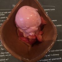Raspberry sorbet with fresh strawberries at 't Zusje in Bergen Op Zoom