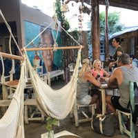 The seating area at Painapol in Holbox