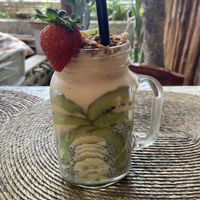 Shake in a jar with chia seeds  at Painapol in Holbox