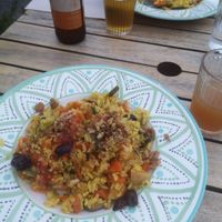 Delicious veggie rice. Also featured apple juice (unbelievably delicious) and craft beer at Vita Organica Slow Food & Liv (-ing) in Busturia