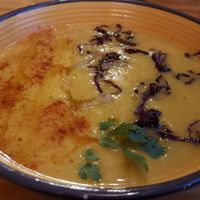 Squash soup with coconut milk and gorgeous plating at Vita Organica Slow Food & Liv (-ing) in Busturia