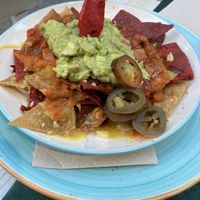 Totopos with vegan cheese at Duke's in Miliano