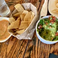 Guacamole, corn chips, salsa at De Mole in Brooklyn