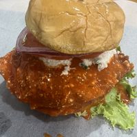 Chick’n was OK. Sauce was good but this sandwich is messy to eat with polite company   at Bubbie's - Plant Burgers at Plant Food Lab in Washington