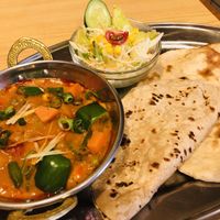 # veg curry with (egg&milk ) bread (roti) with green salad at Newdelhi Indian in Kyoto