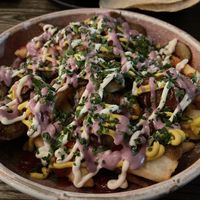Salchipapas (Peruvian loaded fries) - So good! at Mongrel in Milton