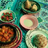 Vegetable Tagine with Rice, Tahini, Salad and Bread at Nubian Dreams in Aswan