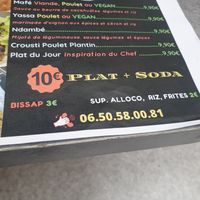 Menu at Le Baobab in Dunkirk