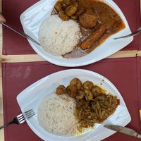 Two vegan curries! Perfect blend of spices! The most delicious plantain I’ve ever tasted!  at Le Baobab in Dunkirk
