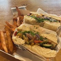 Super Veggie Bagel with sweet potato fries  at Bagel Road in Verona