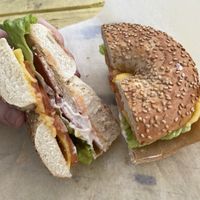 Vegan turkey, provolone, bacon, and mayo!!  at Shmagels Bagels in Ocean City