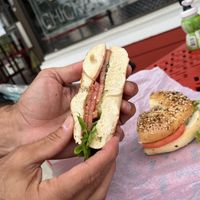 Vegan BLT on an everything bagel   at Shmagels Bagels in Ocean City