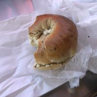 (Vegan) Plain bagel with vegan cream cheese at Shmagels Bagels in Ocean City