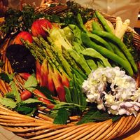 basket of food showcasing the night's ingredients  at Kajitsu in New York City