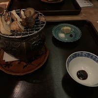 Grilled mushrooms to dip in chili and homemade soy sauce with Szechuan-like peppercorns at Kajitsu in New York City