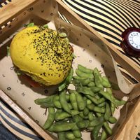 Spicy chickpea burger with Edamame  at Flower Burger in Marseille